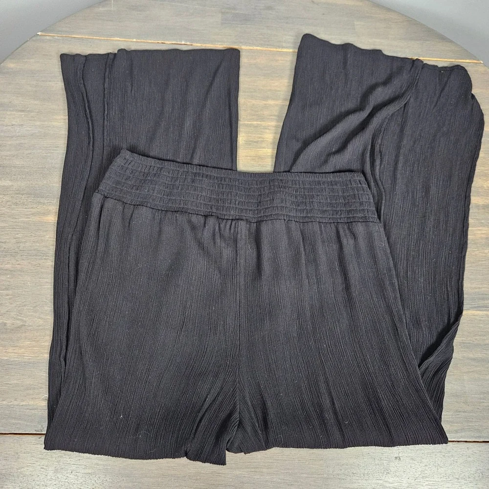 Shade & Shore Women's Large Swim Cover Up Pants Wide Leg Side Slit Boho Black